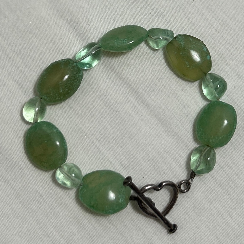 Natural Gemstone Bracelet Silver Hardware Green